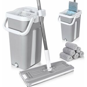 VOUNOT Flat Mop and Bucket set 2-in-1 Hands Free Squeeze with 6 Mop Pads, Grey VOUNOT Flat Mop and Bucket set 2-in-1 Hands Free Squeeze with 6 Mop Pads, Grey