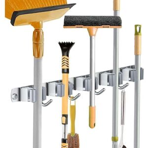 SNQ Wall-Mounted Broom Holder, Stainless Steel Broom Rack, Storage Hanger for Kitchen, Laundry Room, Garage Organization (5 Slots and 4 Hooks) SNQ Wall-Mounted Broom Holder, Stainless Steel Broom Rack, Storage Hanger for Kitchen, Laundry Room, Garage Organization (5 Slots and 4 Hooks)