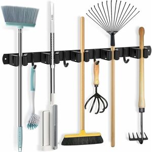 Mumu - Wall Mounted Broom Holder, Stainless Steel Tool Holder, Wall Mounted Broom Holder, Self Adhesive Tool Organizer with 5 Holders and 4 Hooks for Mumu - Wall Mounted Broom Holder, Stainless Steel Tool Holder, Wall Mounted Broom Holder, Self Adhesive Tool Organizer with 5 Holders and 4 Hooks for