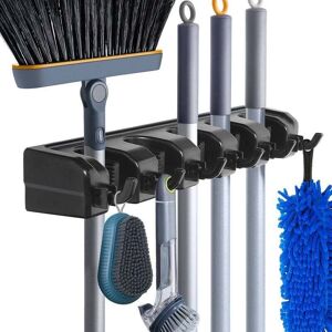 SNQ Wall-mounted broom holder with 5 compartments and 6 hooks / Wall-mounted broom holder for bathroom, kitchen or garage SNQ Wall-mounted broom holder with 5 compartments and 6 hooks / Wall-mounted broom holder for bathroom, kitchen or garage