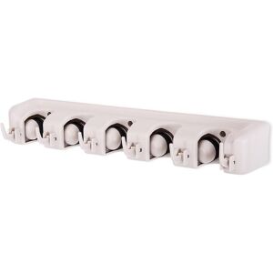 BEIJIYI Wall-mounted broom holder with 5 slots and 6 hooks for storing brooms BEIJIYI Wall-mounted broom holder with 5 slots and 6 hooks for storing brooms