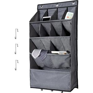 Wall-mounted hanging shoe rack with 6 hooks and 11 large deep pockets for men's and women's shoes, grey Wall-mounted hanging shoe rack with 6 hooks and 11 large deep pockets for men's and women's shoes, grey