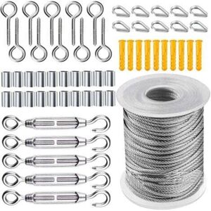 TONCHEAN Wire Rope Kit, Garden Steel Cable Tensioner, Stainless Steel Hanging Rope Kit, 50m Nylon Coated Stainless Steel Cable for Clothesline Tent Rope, 56 TONCHEAN Wire Rope Kit, Garden Steel Cable Tensioner, Stainless Steel Hanging Rope Kit, 50m Nylon Coated Stainless Steel Cable for Clothesline Tent Rope, 56