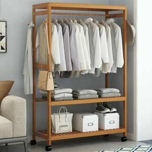 UNHO Bamboo Open Wardrobe with Wheels - Space Saving Storage UNHO Bamboo Open Wardrobe with Wheels - Space Saving Storage