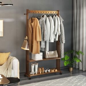 Unho - Wooden Clothes Rail Scarf Cart Hanging Garment Coat Rack Rolling Stand, 2 Tiers Shoe Rack Unho - Wooden Clothes Rail Scarf Cart Hanging Garment Coat Rack Rolling Stand, 2 Tiers Shoe Rack