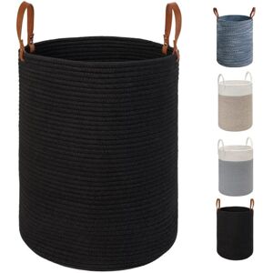 TINOR X-Large Laundry Storage Basket - 15.7 Inch(D) x 19.7 Inch(H) - Foldable Cotton Rope Woven Basket with Leather Handles for Storing Clothes, Diapers, TINOR X-Large Laundry Storage Basket - 15.7 Inch(D) x 19.7 Inch(H) - Foldable Cotton Rope Woven Basket with Leather Handles for Storing Clothes, Diapers,