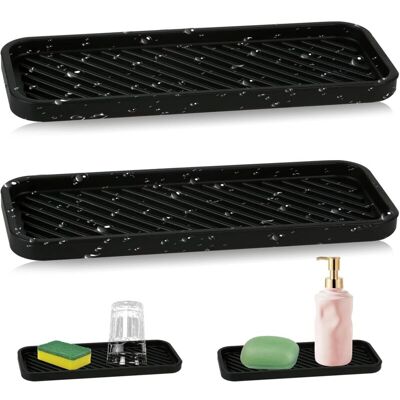 TEHTUY 2pcs Silicone Organizer, Silicone Sink Organizer for Storing Sponges, Dishwashing Products, Dishes, Soap, Brushes (Black) TEHTUY 2pcs Silicone Organizer, Silicone Sink Organizer for Storing Sponges, Dishwashing Products, Dishes, Soap, Brushes (Black)