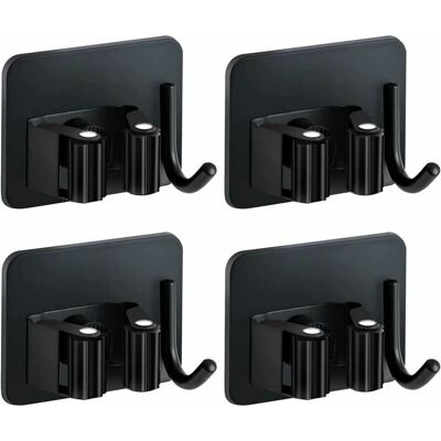 Dewdat - 4 Pieces Broom Holder, Self Adhesive Wall Mounted Broom Holder Without Drilling, Mop Holder with Hooks for Kitchen Bathroom Garden (Black) Dewdat - 4 Pieces Broom Holder, Self Adhesive Wall Mounted Broom Holder Without Drilling, Mop Holder with Hooks for Kitchen Bathroom Garden (Black)