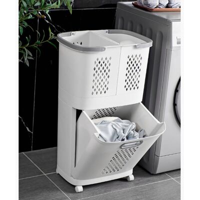 LIVINGANDHOME 3 Grid Laundry Basket Retractable Compartment Washing Cloth Storage Bag LIVINGANDHOME 3 Grid Laundry Basket Retractable Compartment Washing Cloth Storage Bag