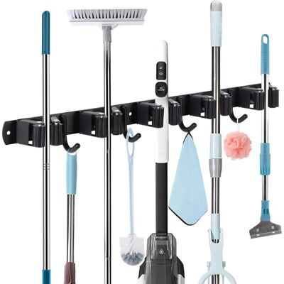 Odipie - Broom holder wall device holder wall mount with 5 holders and 4 hooks mop holder self-adhesive for garden garage bathroom black Odipie - Broom holder wall device holder wall mount with 5 holders and 4 hooks mop holder self-adhesive for garden garage bathroom black