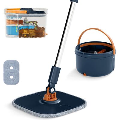COSTWAY Flat Floor Mop & Bucket System with 8 Washable Microfiber Pads-Navy COSTWAY Flat Floor Mop & Bucket System with 8 Washable Microfiber Pads-Navy