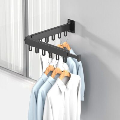 WOIYIC Extendable Clothes Airer Wall Mounted 360° Rotatable Clothes Airer for Balcony, Laundry, Bathroom, Bedroom (Black, Two Ply) WOIYIC Extendable Clothes Airer Wall Mounted 360° Rotatable Clothes Airer for Balcony, Laundry, Bathroom, Bedroom (Black, Two Ply)