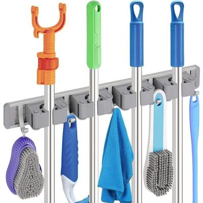 Four aluminum hooks, broom holder, wall-mounted broom holder, mop hanger, metal wall organizer, 1 piece Four aluminum hooks, broom holder, wall-mounted broom holder, mop hanger, metal wall organizer, 1 piece