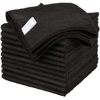Csparkv - Microfiber Cleaning Cloth, All Purpose Towels, Streak Free, 12 Pack, Black, Size 30x30cm Csparkv - Microfiber Cleaning Cloth, All Purpose Towels, Streak Free, 12 Pack, Black, Size 30x30cm