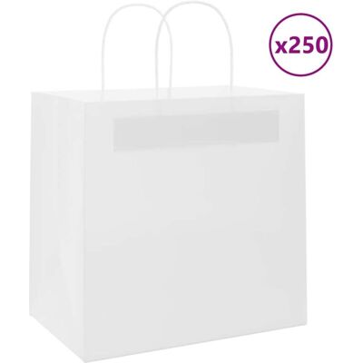 vidaXL Paper Carrier Bags 250 pcs. with Handles White 26x17x25 cm - Paper Carrier Bags vidaXL Paper Carrier Bags 250 pcs. with Handles White 26x17x25 cm - Paper Carrier Bags