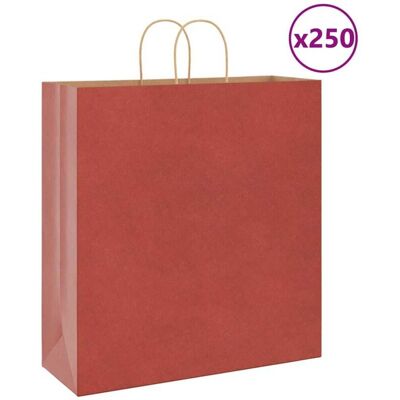 vidaXL Red Paper Bags 250 pcs Handles Kraft 45x17x48 cm - Paper Bags vidaXL Red Paper Bags 250 pcs Handles Kraft 45x17x48 cm - Paper Bags