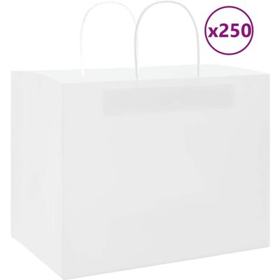 vidaXL White Paper Bags 250 pcs with Handles - Paper Bags vidaXL White Paper Bags 250 pcs with Handles - Paper Bags