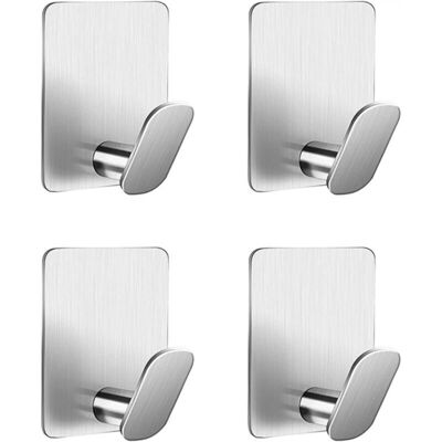 OEM 4 Pieces Adhesive Wall Hooks, Coat Rack, Towel Rack, Bathroom Towel Hook, Kitchen Towel Hook, No Drilling Required, Stainless Steel, Silver OEM 4 Pieces Adhesive Wall Hooks, Coat Rack, Towel Rack, Bathroom Towel Hook, Kitchen Towel Hook, No Drilling Required, Stainless Steel, Silver