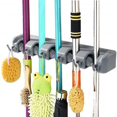 OUTHWAITE Multifunctional Wall-mounted Broom Holder With 5 Slots And 6 Hooks For Kitchen, Garage, Or Laundry Room Storage. OUTHWAITE Multifunctional Wall-mounted Broom Holder With 5 Slots And 6 Hooks For Kitchen, Garage, Or Laundry Room Storage.