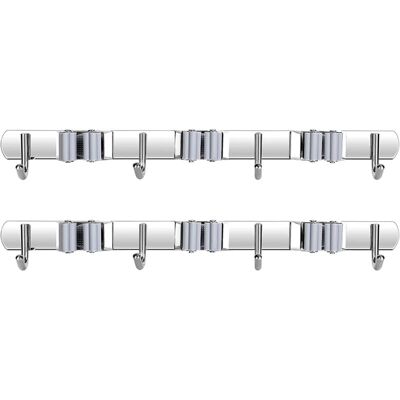 OEM Mop Broom Clips, Grey 3 Clips And 4 Hooks Mop Holder Strong Load Capacity For Large Garden, Bathroom, Kitchen OEM Mop Broom Clips, Grey 3 Clips And 4 Hooks Mop Holder Strong Load Capacity For Large Garden, Bathroom, Kitchen