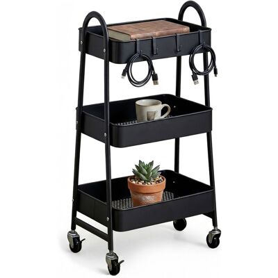 Relaxdays 3-tier Trolley W/ Hooks, Multi-purpose For Office, Bathroom, Kitchen & Hobby, 80x44x32cm, Metal/pp, Black Relaxdays 3-tier Trolley W/ Hooks, Multi-purpose For Office, Bathroom, Kitchen & Hobby, 80x44x32cm, Metal/pp, Black
