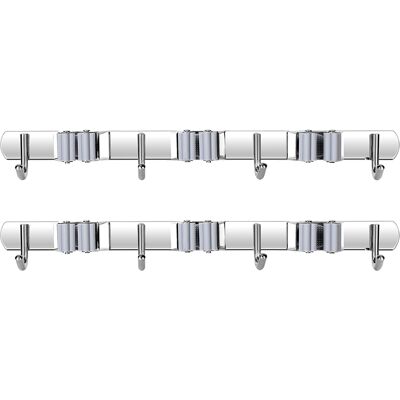 STUNACY Broom Hoolder Stainless Steel 3 Clips And 4 Hooks Gray Mop Holder Pack Of 2 For Kitchen STUNACY Broom Hoolder Stainless Steel 3 Clips And 4 Hooks Gray Mop Holder Pack Of 2 For Kitchen