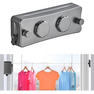LINGHHANG Retractable Clothesline, Wall Mounted Retractable Clothes Line with 2 x 5M Stainless Steel Line, Adjustable Extendable Clothesline for Indoor and LINGHHANG Retractable Clothesline, Wall Mounted Retractable Clothes Line with 2 x 5M Stainless Steel Line, Adjustable Extendable Clothesline for Indoor and