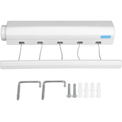 WOIYIC Retractable laundry line, extendable wall-mounted clothes dryer, retractable laundry line, wall hanging clothes dryer with 5 wires of 3.75 m, indoor WOIYIC Retractable laundry line, extendable wall-mounted clothes dryer, retractable laundry line, wall hanging clothes dryer with 5 wires of 3.75 m, indoor