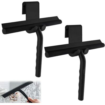 TEHTUY Set of 2 silicone shower squeegees with hook, 34 cm with holder, multi-purpose shower squeegee for glass doors, mirrors, tiles, cars (black) TEHTUY Set of 2 silicone shower squeegees with hook, 34 cm with holder, multi-purpose shower squeegee for glass doors, mirrors, tiles, cars (black)