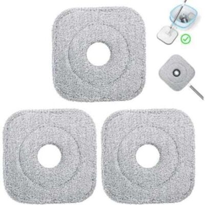 TEHTUY Set of 3 Replacement Microfiber Mop Heads, Square Mop Replacement Pads, Absorbent, Machine Washable, Wet and Dry Use for Mops TEHTUY Set of 3 Replacement Microfiber Mop Heads, Square Mop Replacement Pads, Absorbent, Machine Washable, Wet and Dry Use for Mops