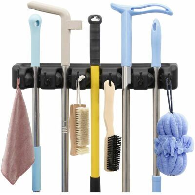 SNQ Wall Mounted Broom and Mop Holder for Garden Tools Storage and Home, Closet, Garage and Shed Organization (5 Positions with 6 Hooks) SNQ Wall Mounted Broom and Mop Holder for Garden Tools Storage and Home, Closet, Garage and Shed Organization (5 Positions with 6 Hooks)