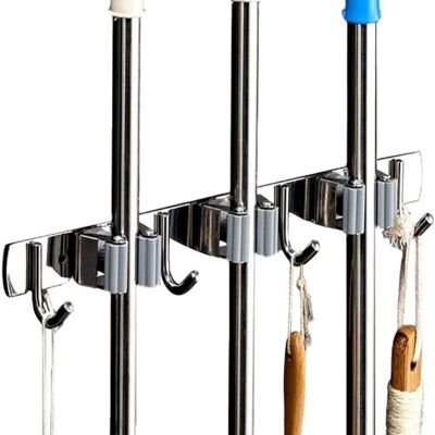 Wall Mounted Broom Holder - Stainless Steel Broom Hanger for Kitchen, Garage, Laundry Storage (3 Slots and 4 Hooks) Ymyny Wall Mounted Broom Holder - Stainless Steel Broom Hanger for Kitchen, Garage, Laundry Storage (3 Slots and 4 Hooks) Ymyny
