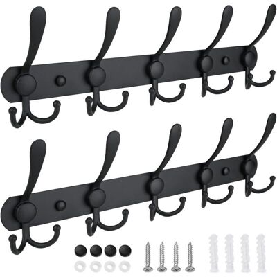 TEHTUY Wall-mounted coat rack, five sturdy hooks, all-metal construction for jackets, coats, hats in the cloakroom entrance (matte black, pack of 2) TEHTUY Wall-mounted coat rack, five sturdy hooks, all-metal construction for jackets, coats, hats in the cloakroom entrance (matte black, pack of 2)
