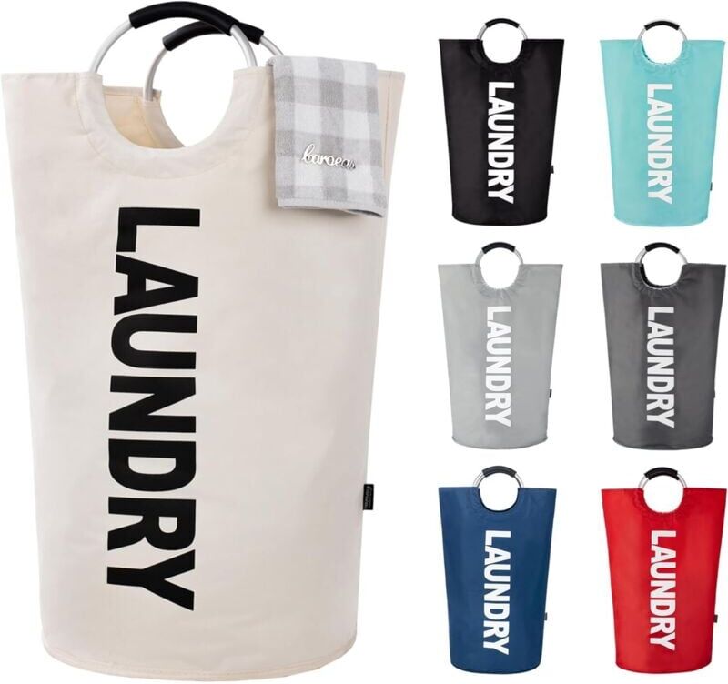 BEIJIYI 125L Large Capacity Laundry Hamper, Foldable Laundry Bag with Padded Handles, Laundry Bins, Ideal for Storing and Carrying Clothes, Beige