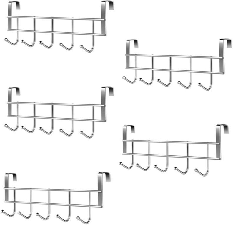 Tlily - 5X Over the Door 5 Hooks Home Bathroom Organizer Rack Clothes Coat Hat Towel Holder