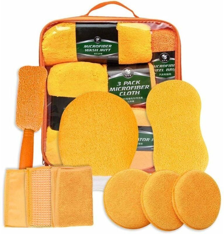 Linghhang - 9Pcs Car Cleaning Kit, Professional Microfiber Car Wash Cleaning Kit, Car Brush, Cleaning Cloth, Wash Mitt, Sponge