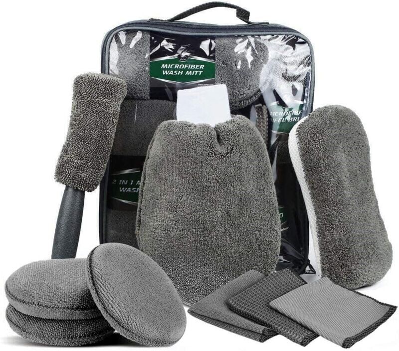 Versaillesfr - 9 Piece Car Cleaning Kit, Professional Microfiber Car Wash Cleaning Set, Car Brush, Cleaning Cloths, Washing Gloves, Sponge