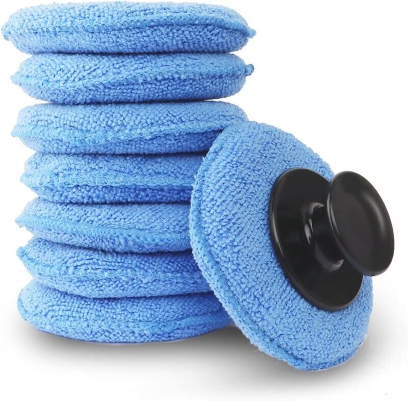 Csparkv - Microfiber Car Polishing Pads, 8Pcs Reusable Wax Applicators, Car Polishing Pads with Handle for Cleaning Automotive Glass, Metal, Home