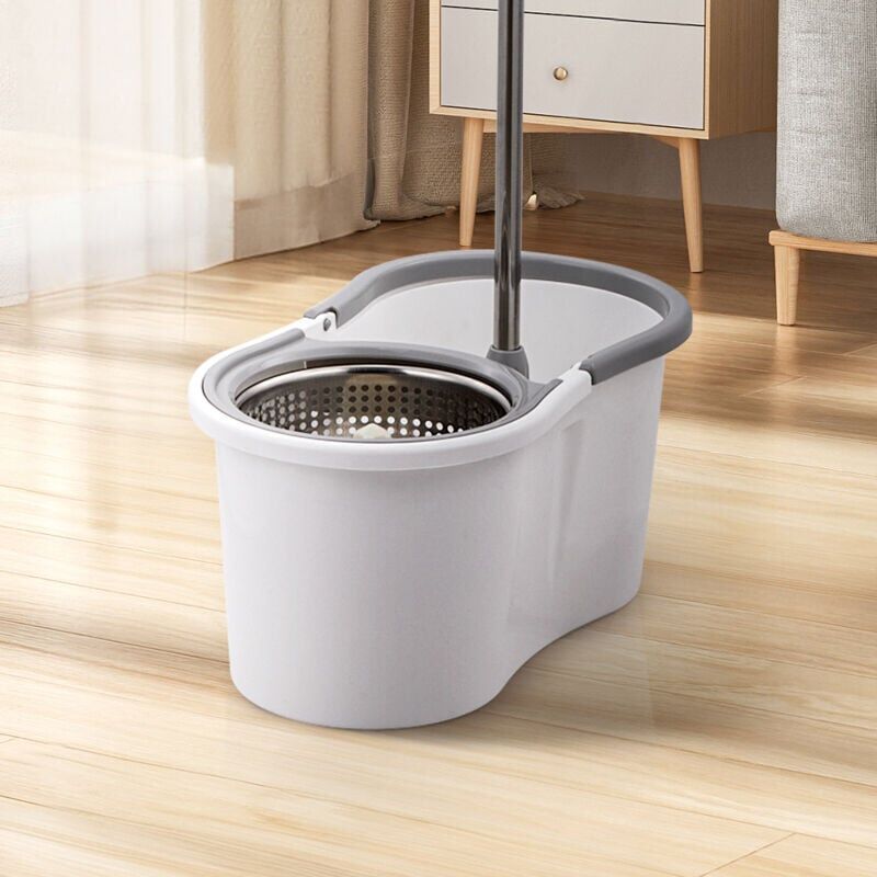 LIVINGANDHOME Gray and White Household Lazy Hands-free Mop and Bucket Set