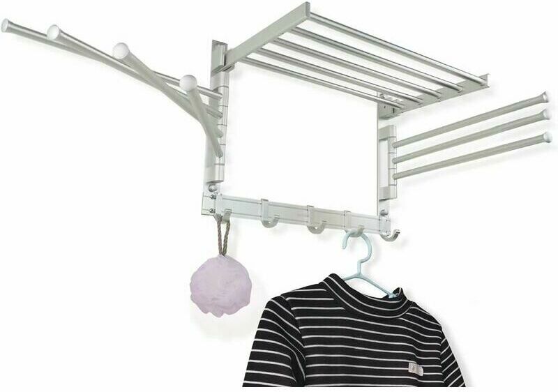 Hoopzi - Hanging Drying Rack Foldable Clothes Dryer - Wall Mounted Swivel Towel Rack - with Hooks and Swivel Arms - Space Saving in Laundry Room and