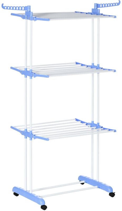 Foldable Clothes Drying Rack Steel Garment Dryer with Casters Blue - Homcom