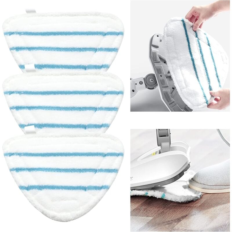 GOTRAYS Microfiber Steam Mop Covers Steam Mop Accessory Universal Triangle Washable Cloths for Hot Spray Steam Cleaner, White Microfiber Steam Mop Pads
