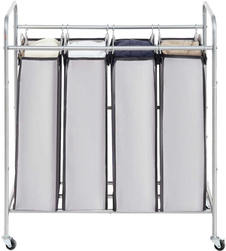 MOPHORN Laundry Sorter Cart 4 Section, Laundry Hamper with Heavy Duty Lockable Wheels and 4 Removable Bags, Rolling Laundry Basket Sorter for Clothes Storage