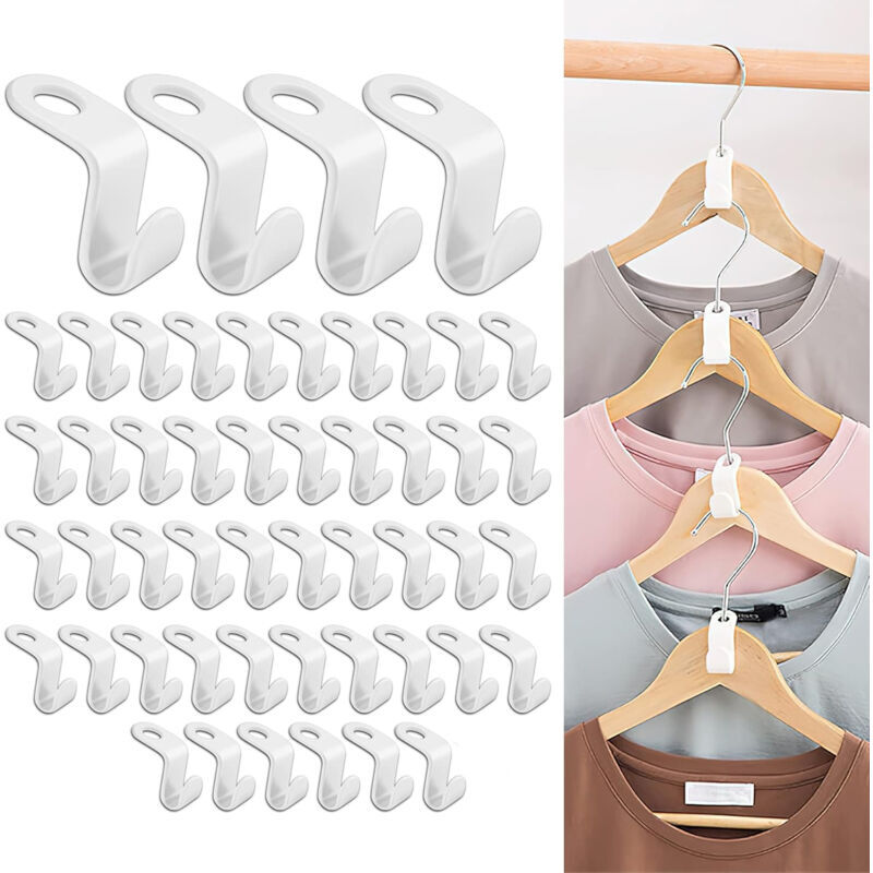 COOCHEER Pack of 50 Hanger Hook, Extension Clip, Connector Hooks for Space Saving Mini Cascading Hangers Organizer for Wardrobe Space Saving (White)