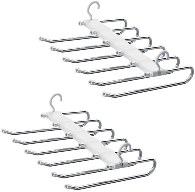 TLILY Pants Hangers Space Saving, 2 Pack Non Stainless Steel Multifunctional Rack Closet Organizer with Hooks