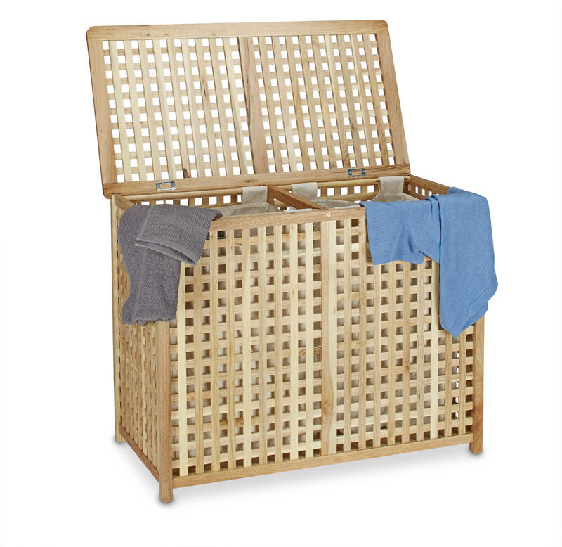 Relaxdays Double Laundry Hamper Laundry Basket 2 Part Laundry Bin 46.1 x 87.9 x 68.1 cm Laundry Sorter Double Laundry Box with 2 Linen Sacks Bags,