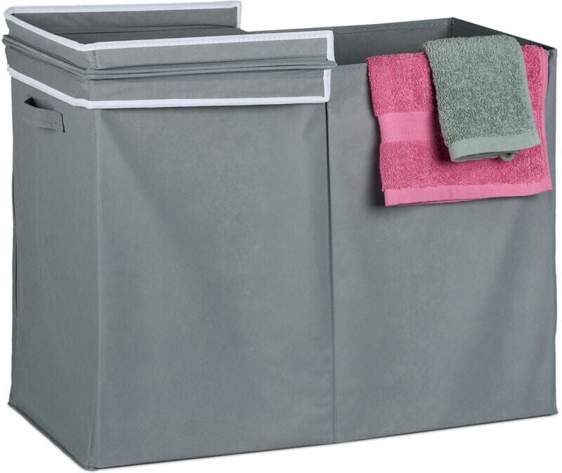 Laundry Basket with Lid, 100 l, Foldable, Fabric, Clothes Bin Bathroom & Bedroom, HxWxD: 50 x 68 x 34 cm, Grey - Relaxdays