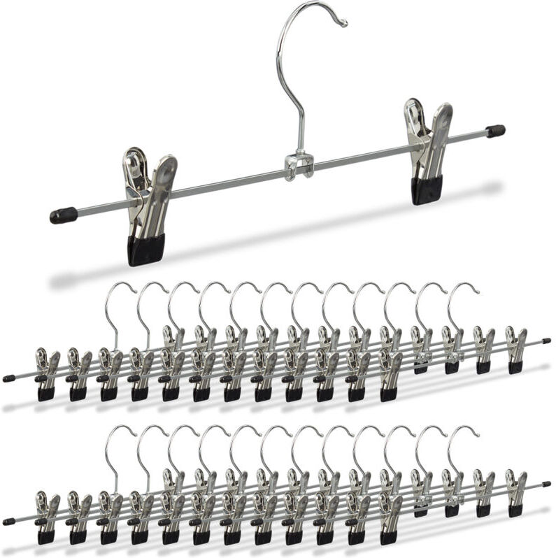 Relaxdays Trouser Hanger, Set of 25, 2 Clips, for Pants & Skirts, Closet Storage, HWD: 11.5 x 35 x 2 cm, Metal, Silver