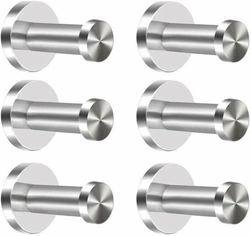 HOOPZI Robe Hook 6Pcs 304 Stainless Steel Door Hooks Wall-Mount Robe Coat Hook Chrome Cylinder Towel Hook Heavy Duty Clothes Hanger Brushed Nickel for