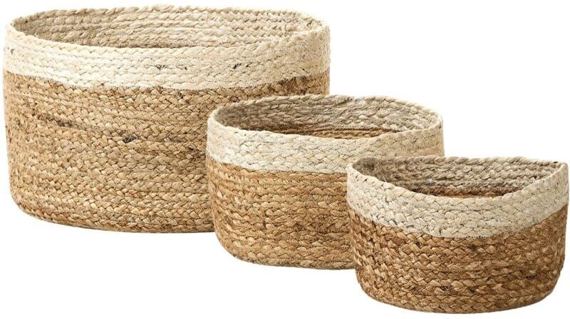 Beliani - Set of 3 Jute Storage Boxes Laundry Basket Bin Accessory Natural Beige Tajori
